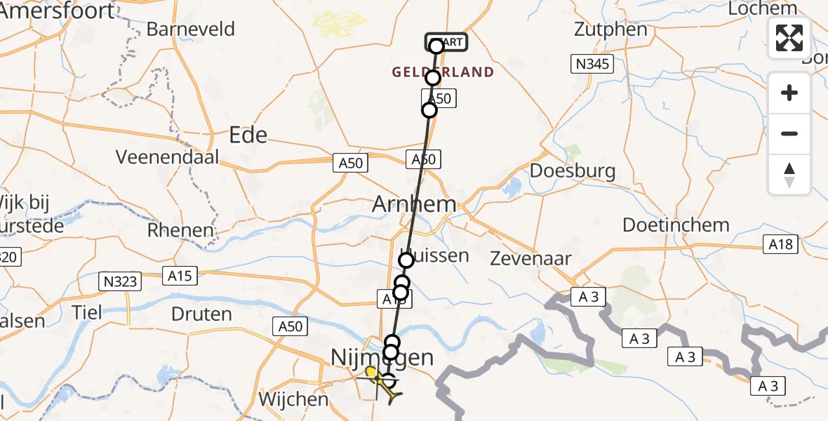 Routekaart van de vlucht: Lifeliner 3 naar Radboud Universitair Medisch Centrum, Spoekweg