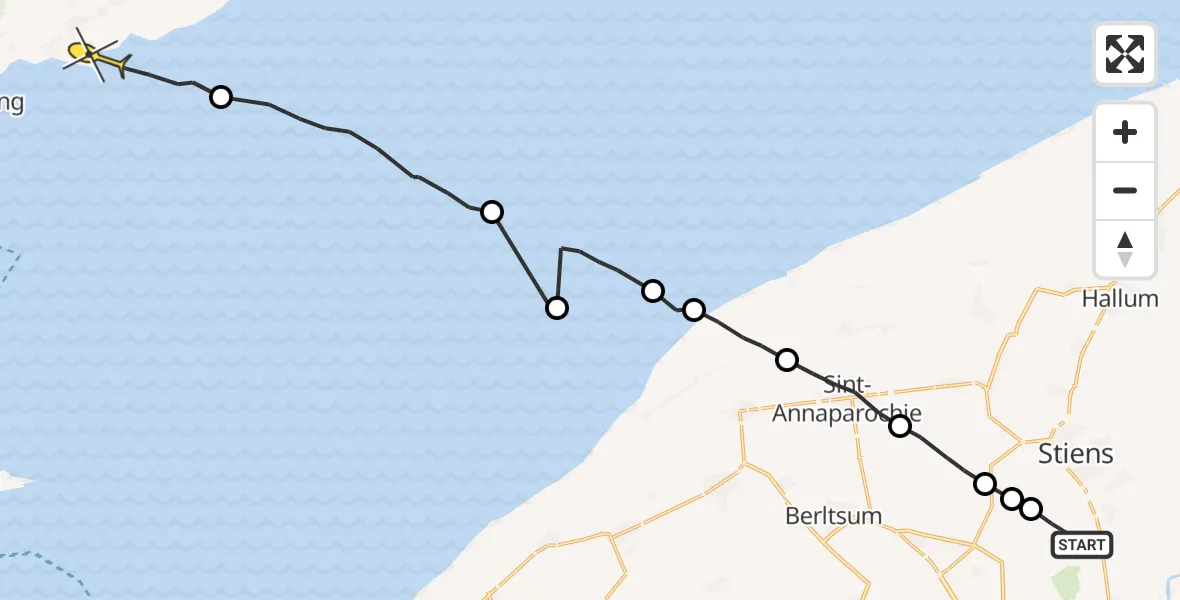 Routekaart van de vlucht: Ambulanceheli naar Formerum, Nijlânsdyk