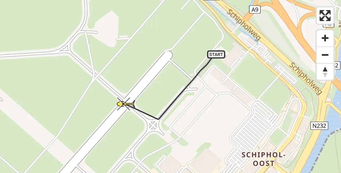 Routekaart van de vlucht: Politieheli naar Schiphol, Halim P.K. straat