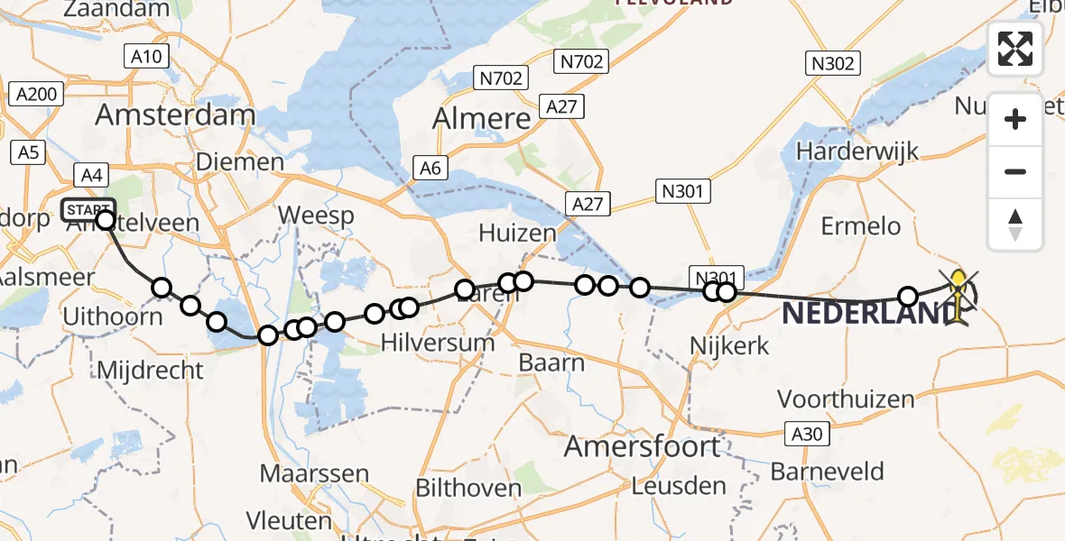 Routekaart van de vlucht: Politieheli naar Ermelo, Velopad