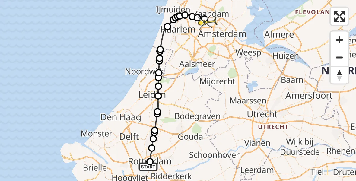 Routekaart van de vlucht: Lifeliner 1 naar Amsterdam Heliport, Kromme Elleboog