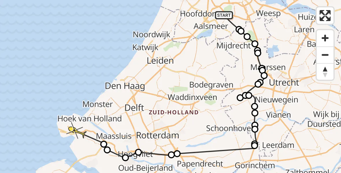 Routekaart van de vlucht: Politiehelikopter naar Maasvlakte, Kleine Poel