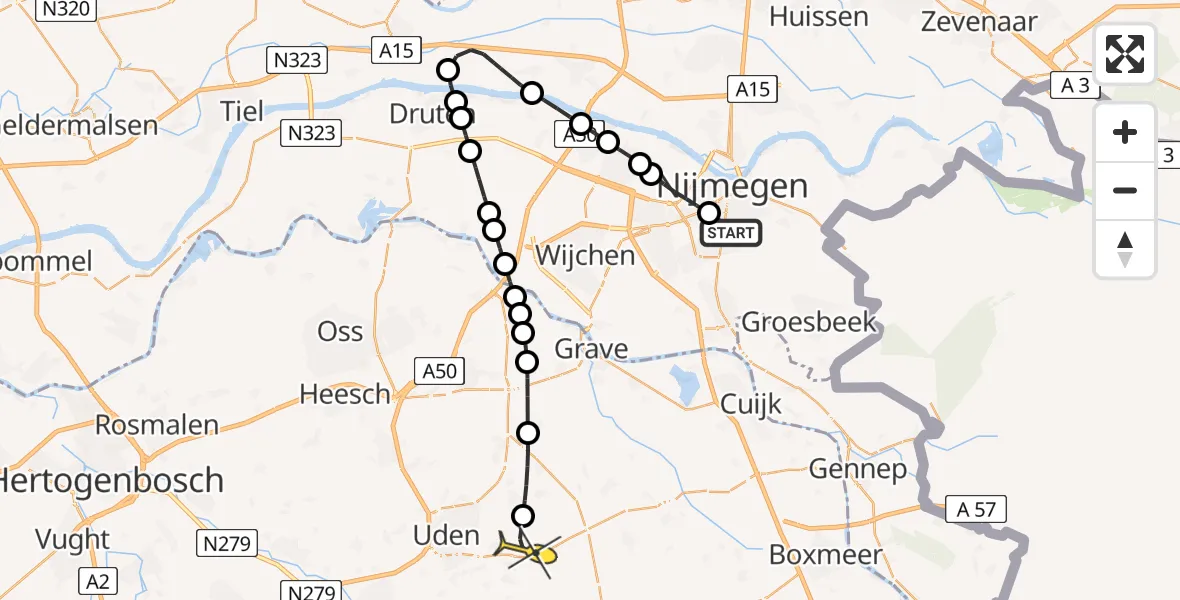 Routekaart van de vlucht: Lifeliner 3 naar Vliegbasis Volkel, Marterstraat