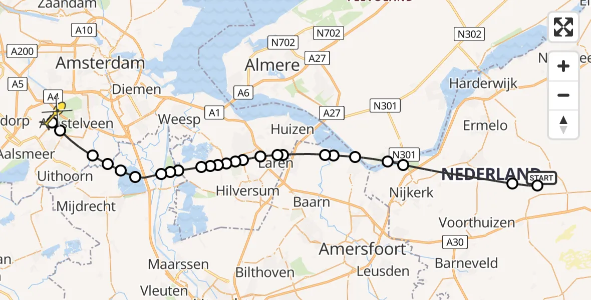 Routekaart van de vlucht: Politieheli naar Schiphol, Hulakkerweg