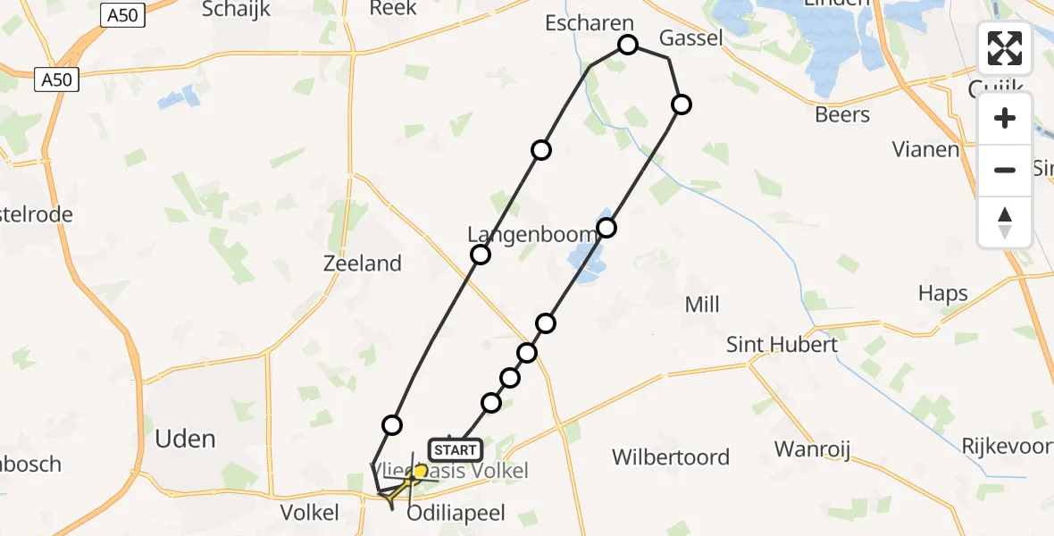 Routekaart van de vlucht: Lifeliner 3 naar Vliegbasis Volkel, Trentsedijk