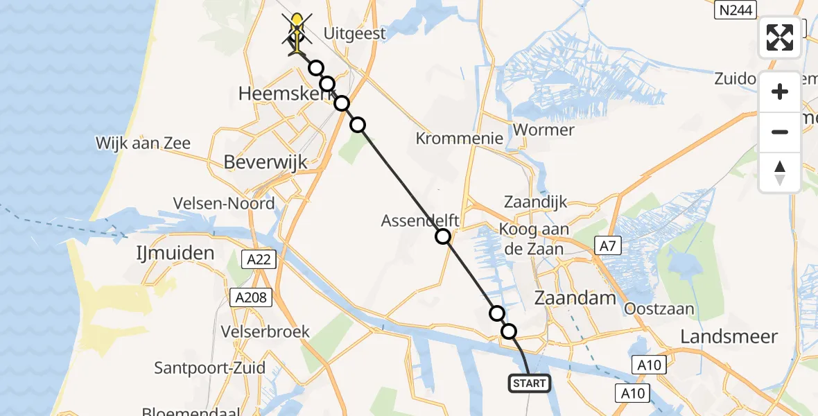 Routekaart van de vlucht: Lifeliner 1 naar Castricum, Kanaalkade