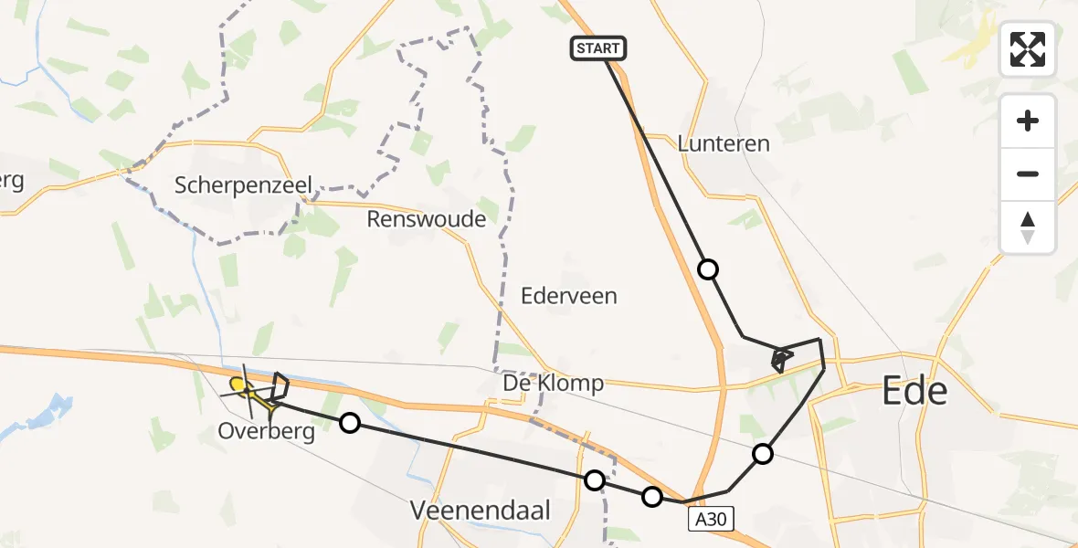 Routekaart van de vlucht: Politiehelikopter naar Overberg, Scharrenburgersteeg