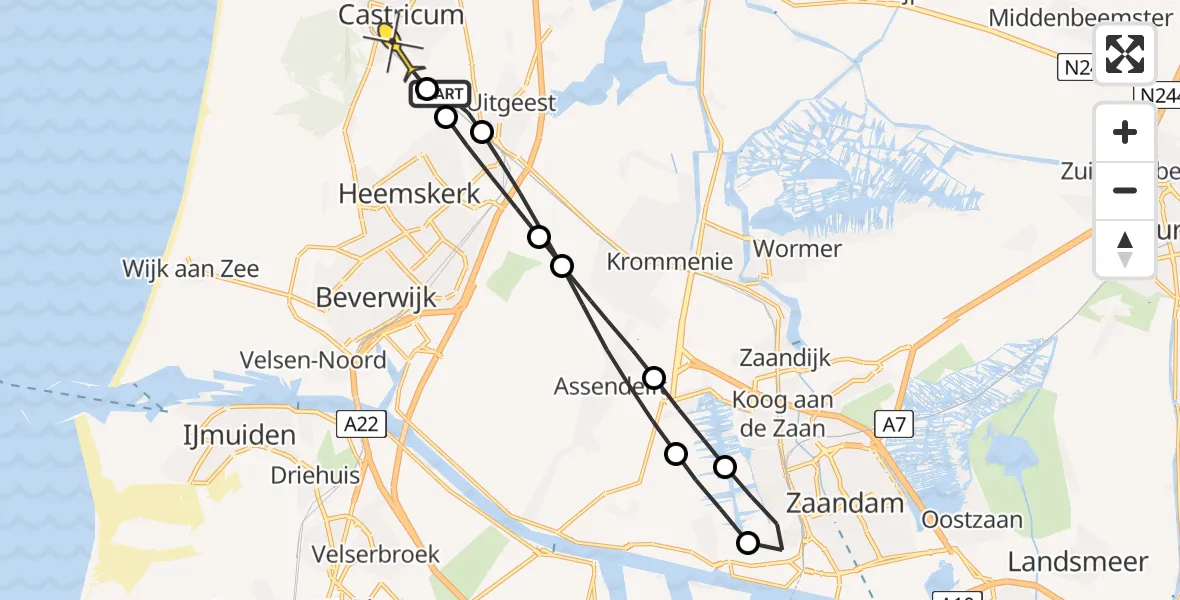Routekaart van de vlucht: Lifeliner 1 naar Castricum, Stationsplein