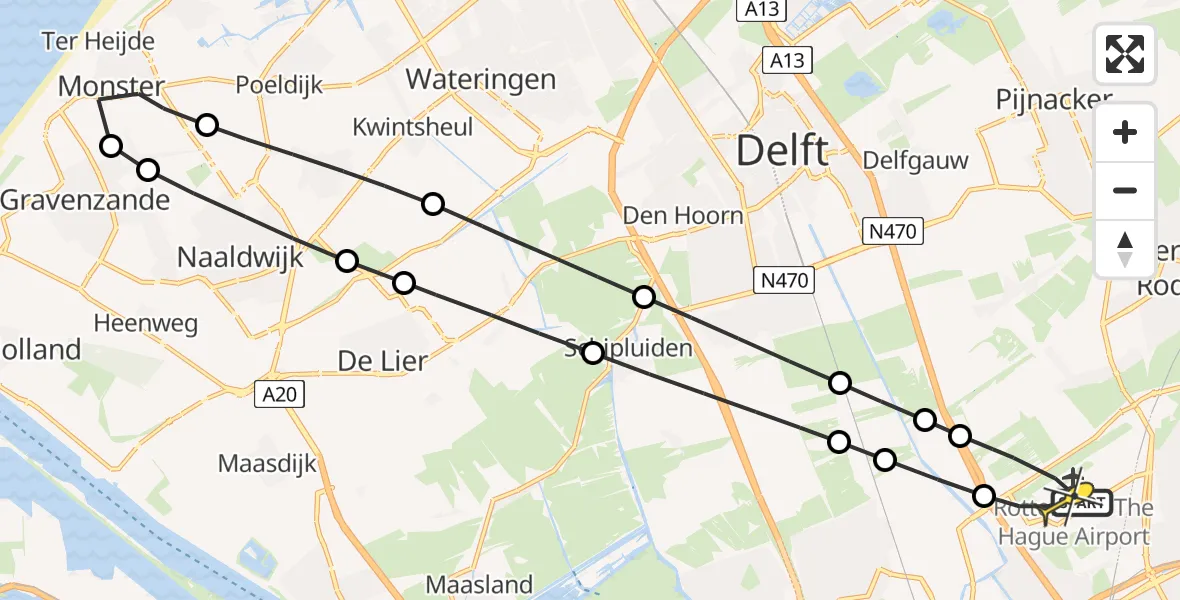 Routekaart van de vlucht: Lifeliner 2 naar Rotterdam The Hague Airport, Plas van Alle Winden