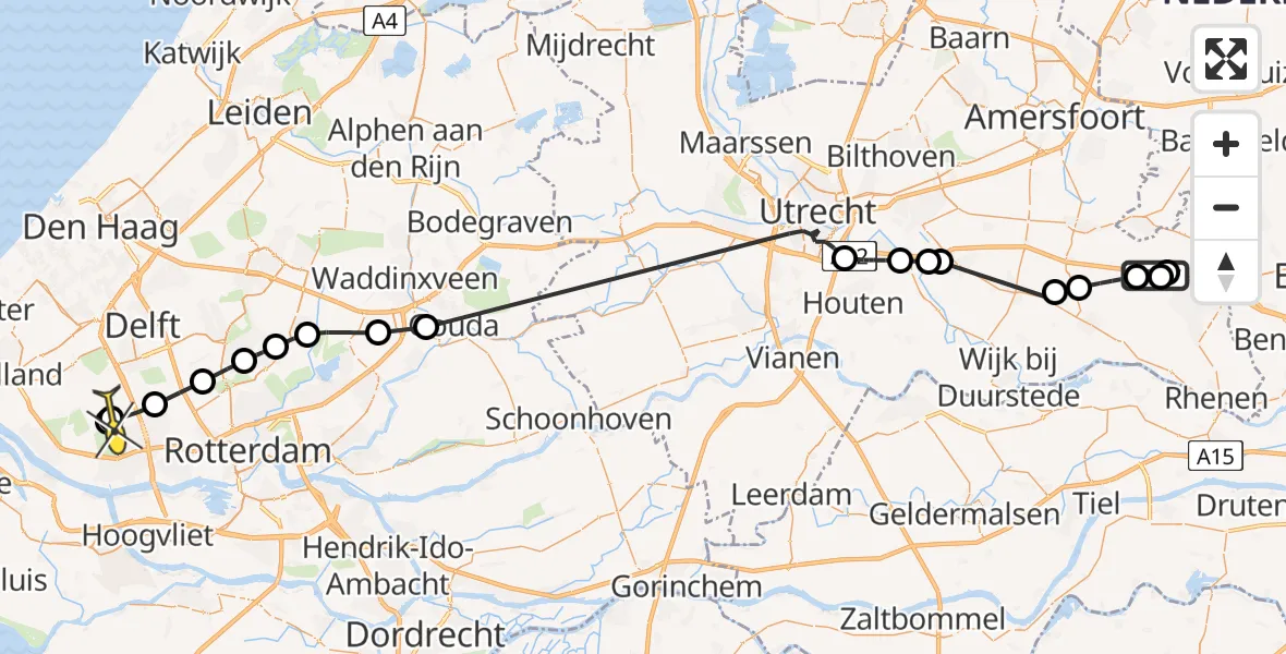 Routekaart van de vlucht: Politieheli naar Schipluiden, Willemsoordseweg