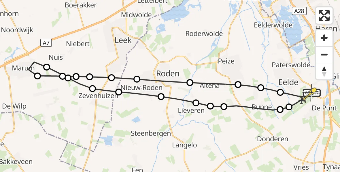 Routekaart van de vlucht: Lifeliner 4 naar Groningen Airport Eelde, Molenweg