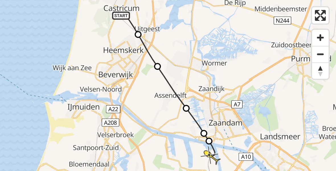 Routekaart van de vlucht: Lifeliner 1 naar Amsterdam Heliport, Kerkedijk