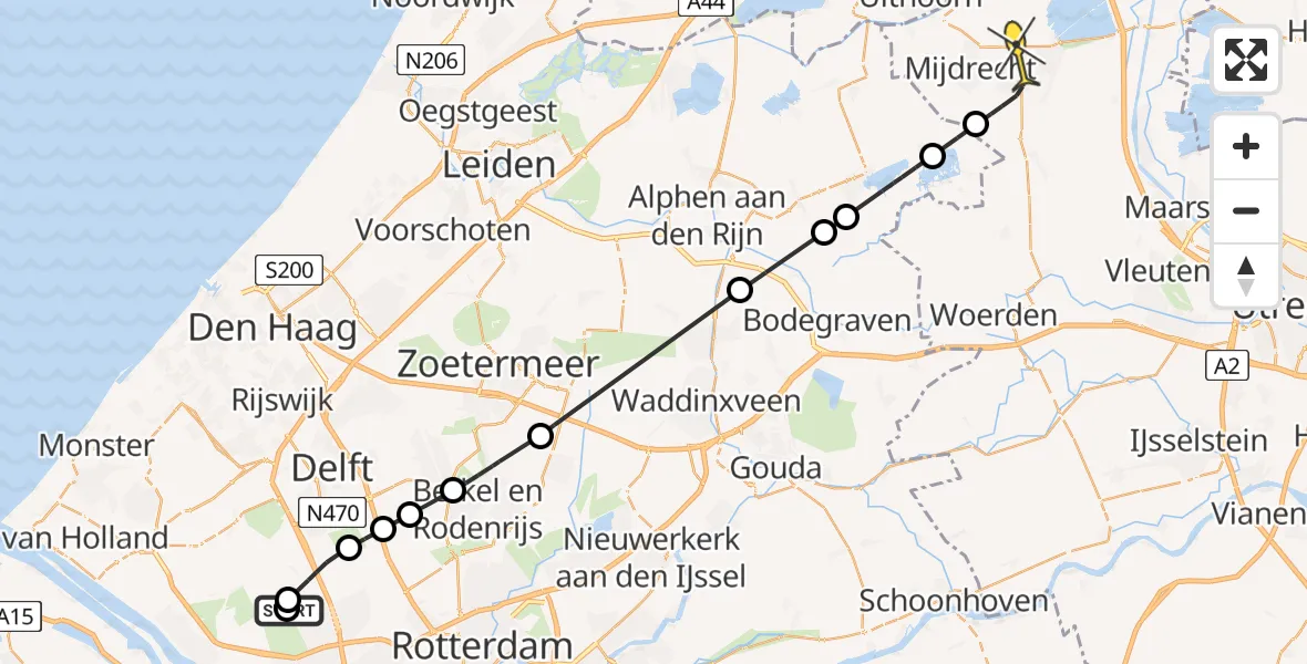 Routekaart van de vlucht: Politieheli naar Vinkeveen, Willemsoordseweg