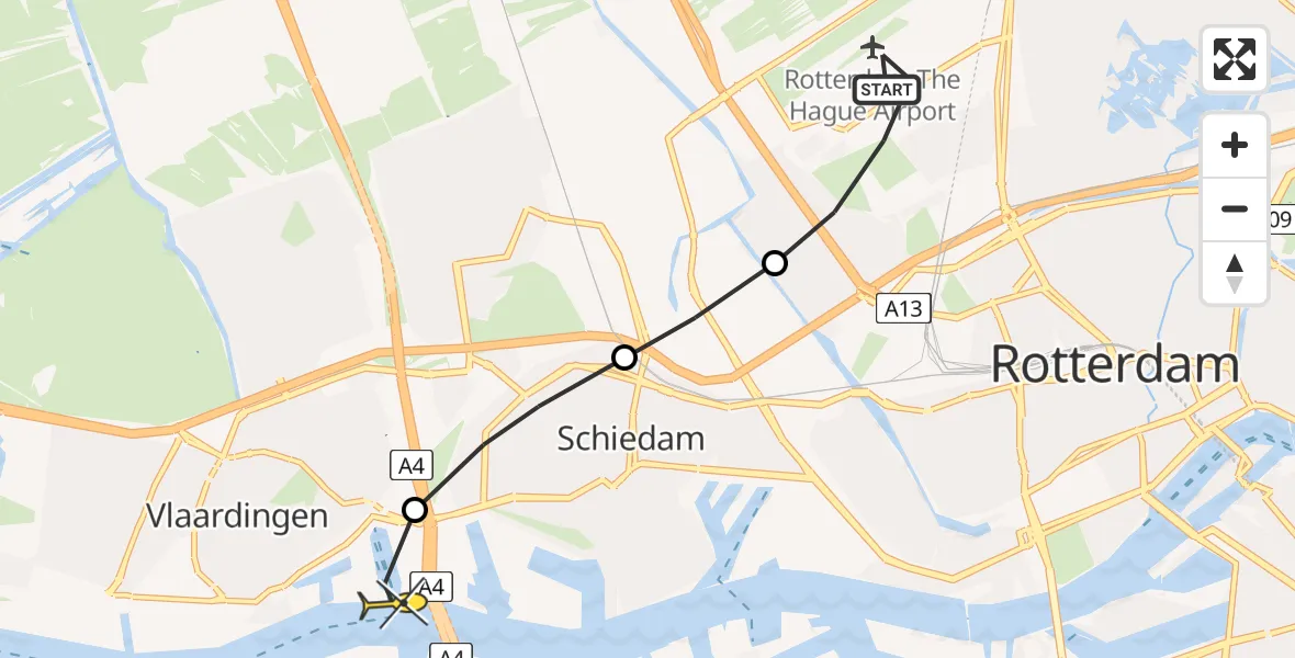 Routekaart van de vlucht: Lifeliner 2 naar Vlaardingen, Zestienhovensepad