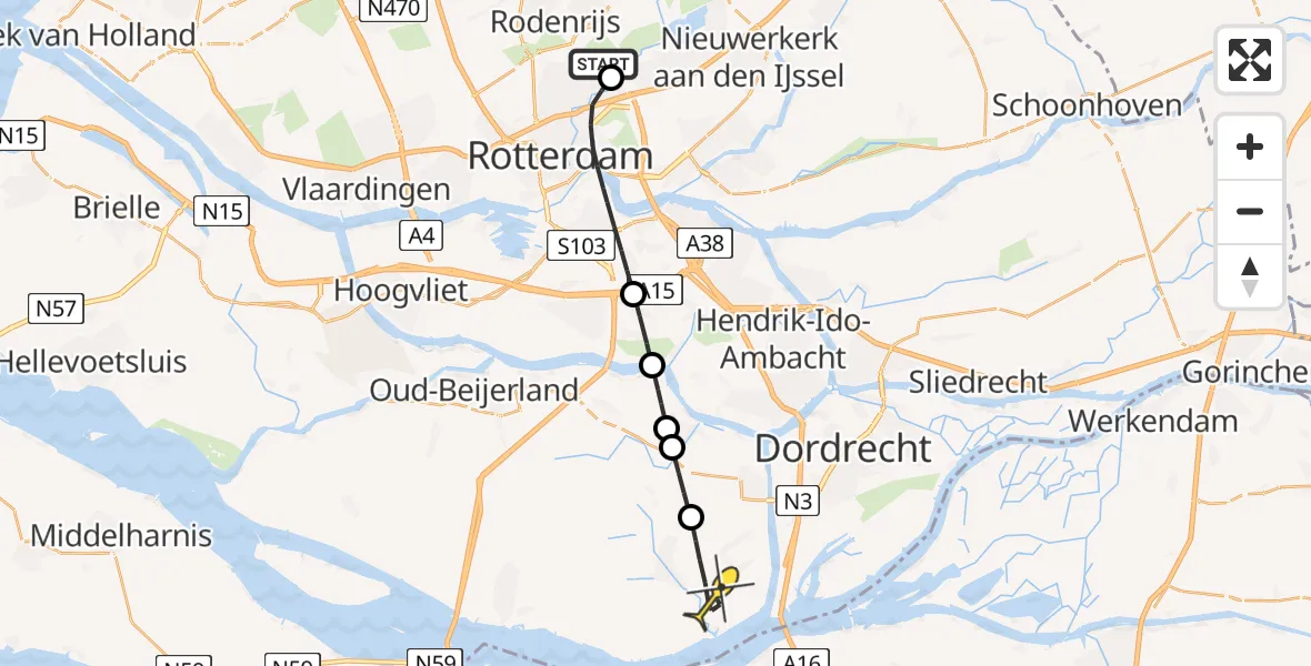 Routekaart van de vlucht: Lifeliner 2 naar Strijen, Wezelpad