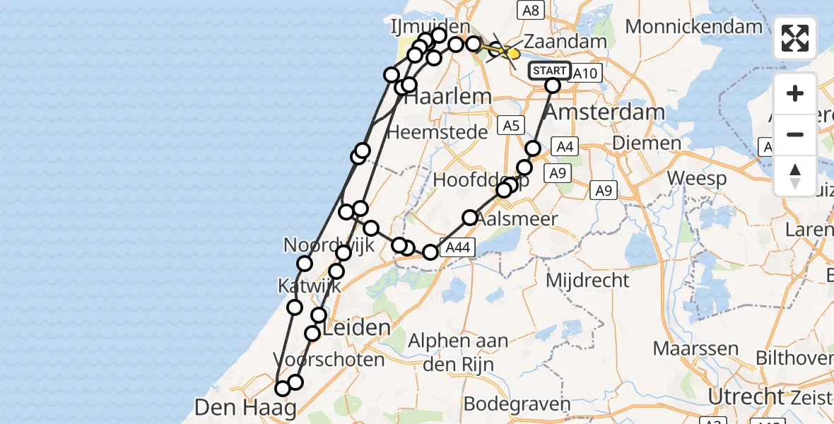 Routekaart van de vlucht: Lifeliner 1 naar Assendelft, Corsicaweg