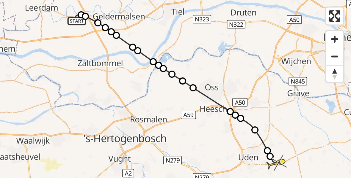 Routekaart van de vlucht: Lifeliner 3 naar Vliegbasis Volkel, Polderdijk