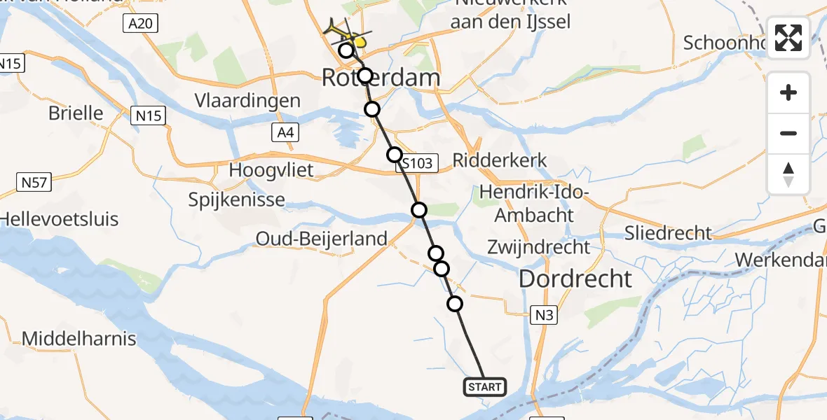 Routekaart van de vlucht: Lifeliner 2 naar Rotterdam The Hague Airport, Strijensedijk