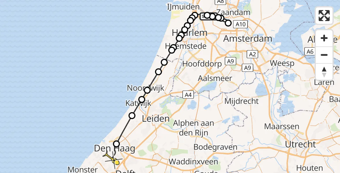 Routekaart van de vlucht: Lifeliner 1 naar Den Haag, Elbaweg