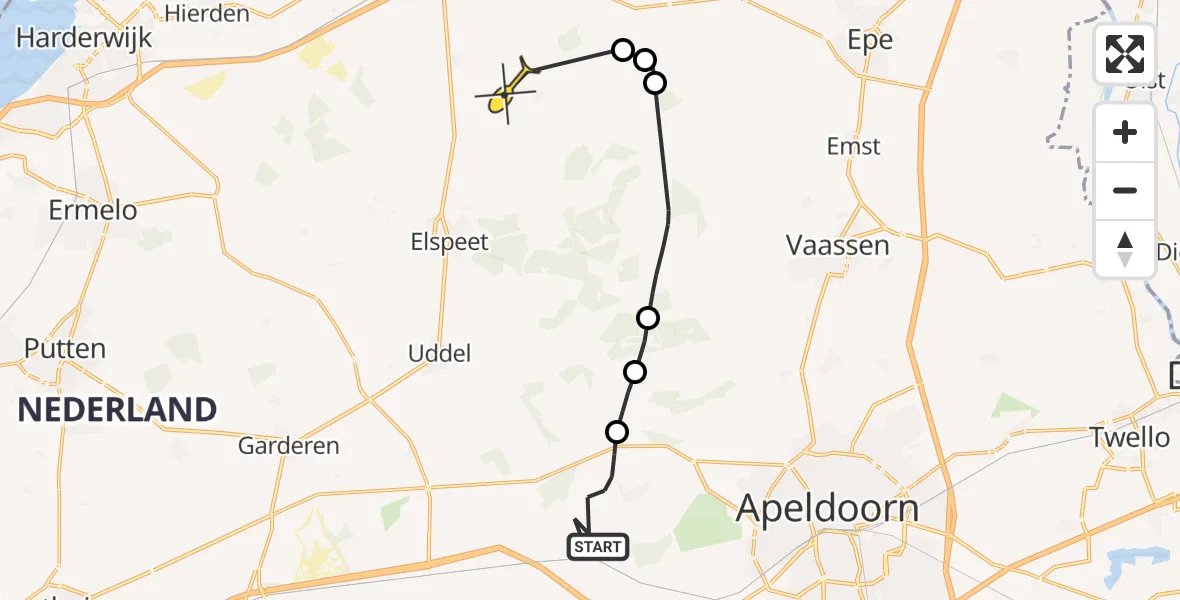 Routekaart van de vlucht: Politiehelikopter naar Vierhouten, Pomphulweg