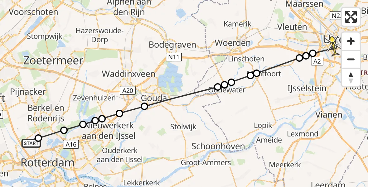 Routekaart van de vlucht: Lifeliner 2 naar Utrecht, HSL-Zuid