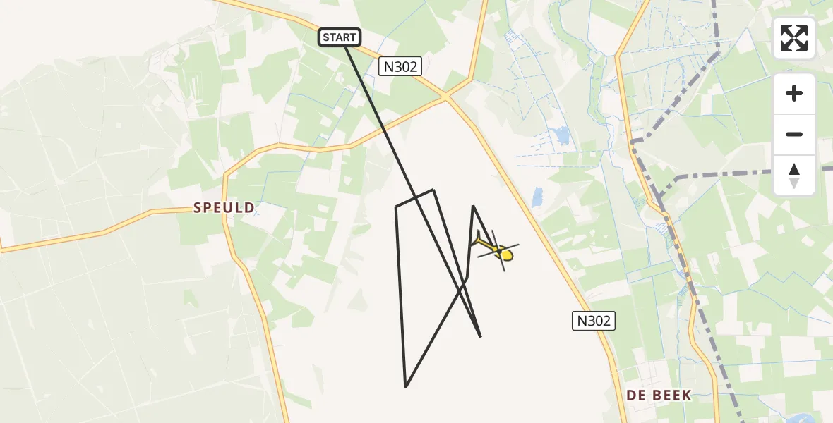 Routekaart van de vlucht: Politiehelikopter naar Ermelo, Speulderveld