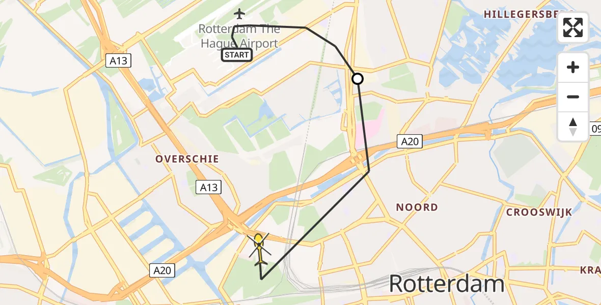 Routekaart van de vlucht: Politiehelikopter naar Rotterdam, Gilze-Rijenstraat