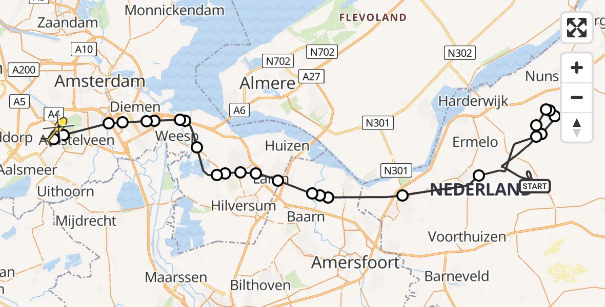 Routekaart van de vlucht: Politieheli naar Schiphol, Koningsweg