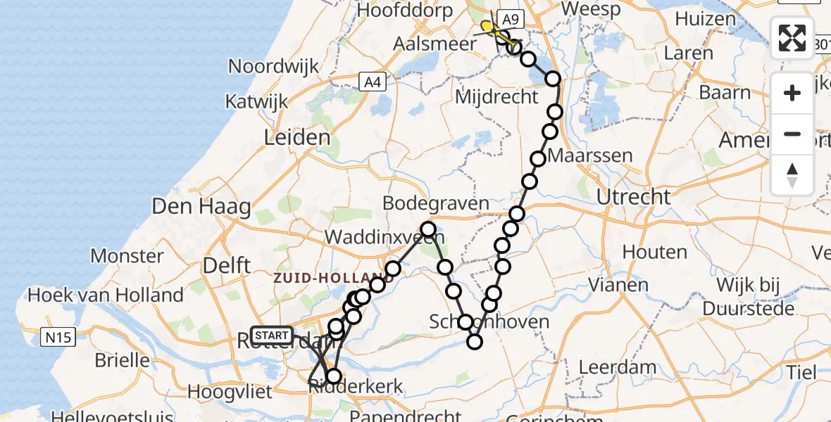 Routekaart van de vlucht: Politieheli naar Amstelveen, Schiekade