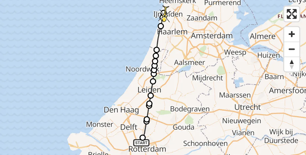 Routekaart van de vlucht: Lifeliner 1 naar IJmuiden Heliport, Zuidersingel