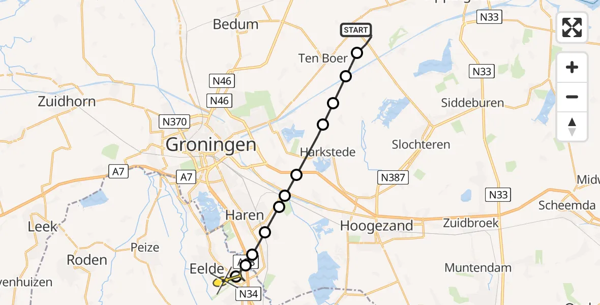 Routekaart van de vlucht: Lifeliner 4 naar Groningen Airport Eelde, Kollerijweg