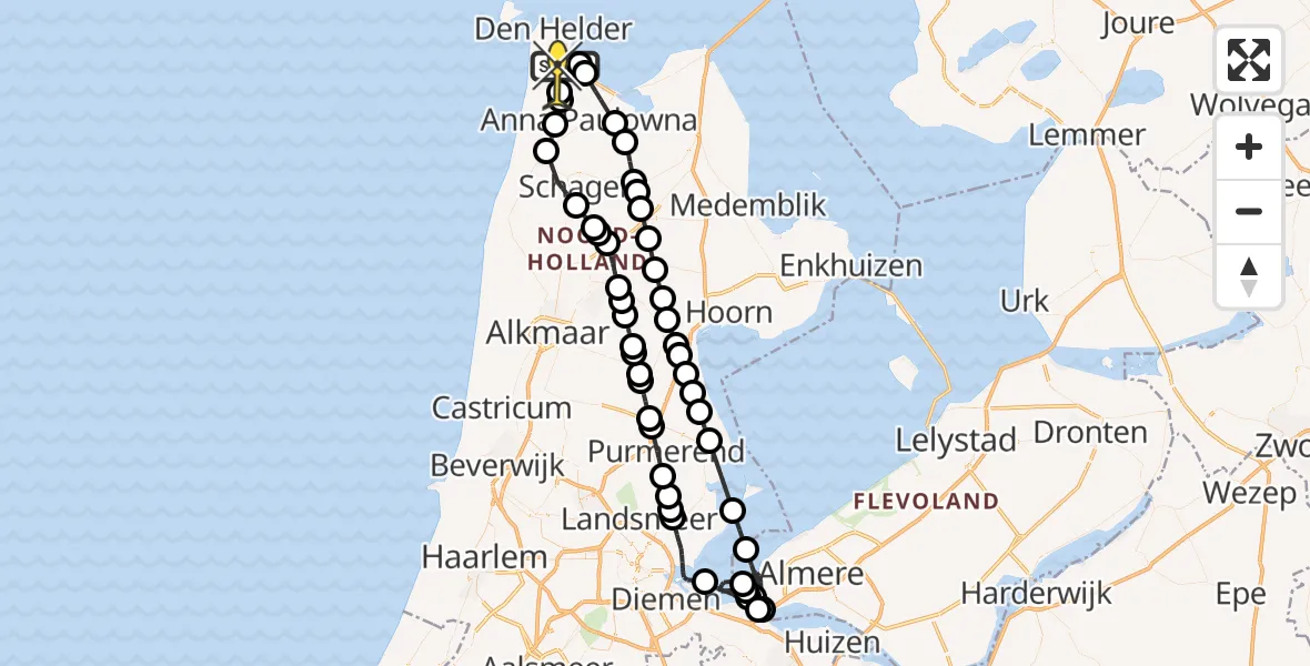 Routekaart van de vlucht: Kustwachthelikopter naar Julianadorp, Oostoeverweg