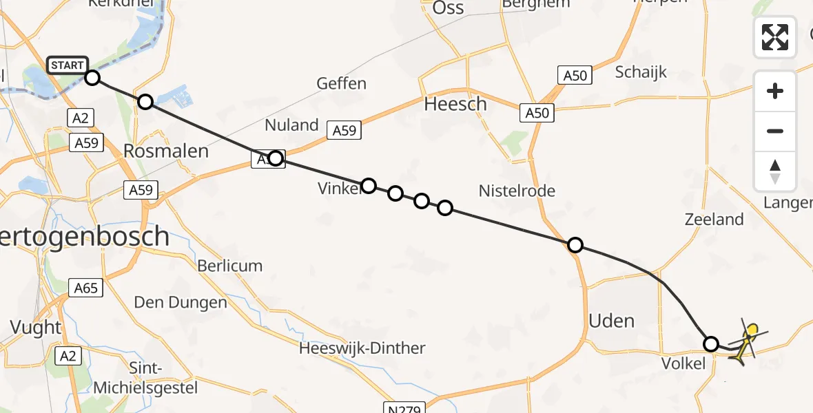 Routekaart van de vlucht: Lifeliner 3 naar Vliegbasis Volkel, Veerwaardweg