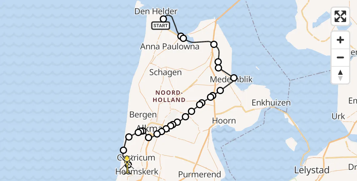 Routekaart van de vlucht: Kustwachthelikopter naar Heemskerk, Oostoeverweg