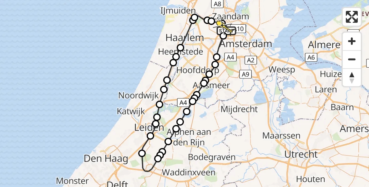 Routekaart van de vlucht: Lifeliner 1 naar Amsterdam Heliport, Berchvliet