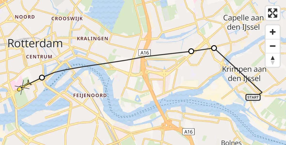 Routekaart van de vlucht: Lifeliner 2 naar Erasmus MC, Schönberglaan