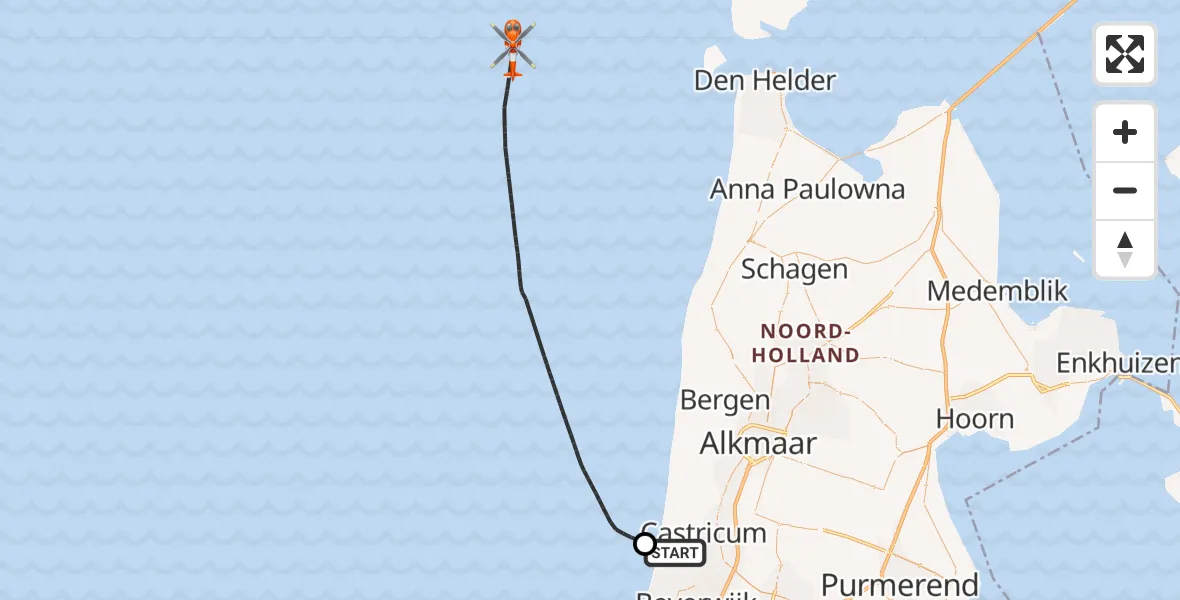 Vluchtroute Kustwachthelikopter Castricum - , 13 september 2024, 18:59