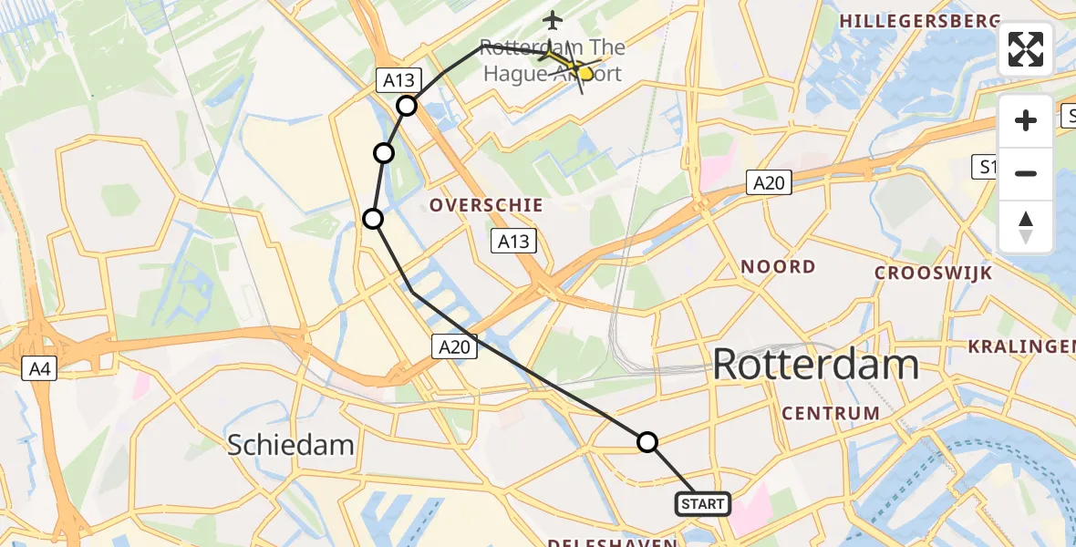 Routekaart van de vlucht: Lifeliner 2 naar Rotterdam The Hague Airport, Beukelsweg