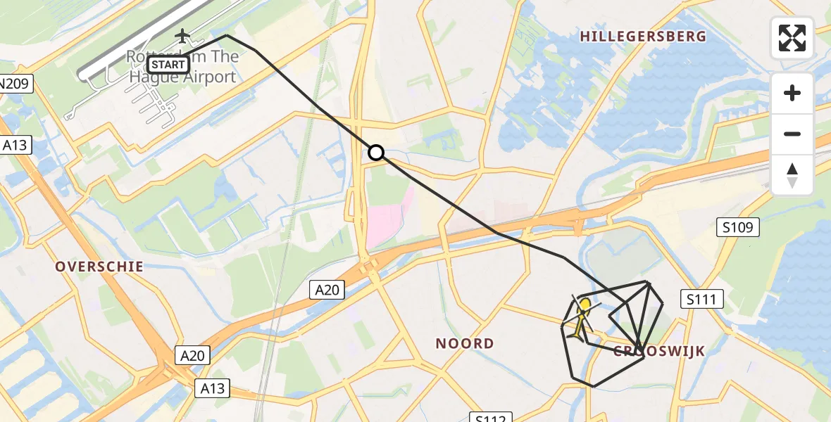 Routekaart van de vlucht: Politiehelikopter naar Rotterdam, HSL-Zuid