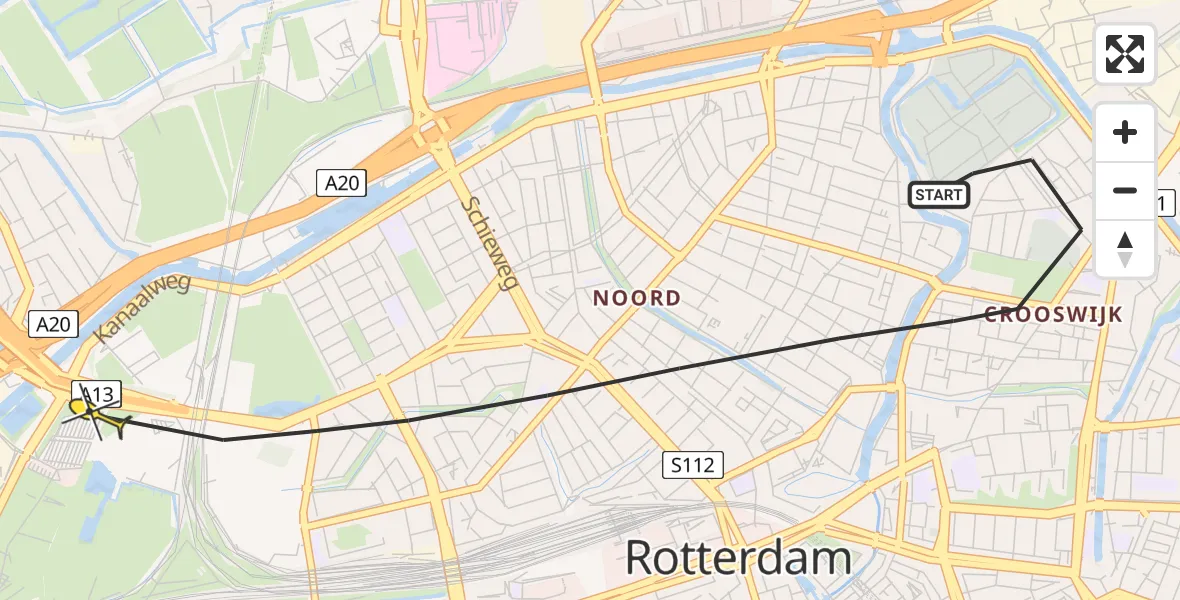 Routekaart van de vlucht: Politieheli naar Rotterdam, Crooswijksestraat