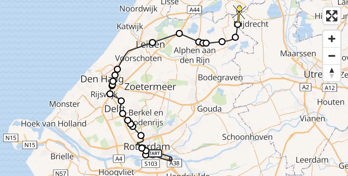 Routekaart van de vlucht: Politieheli naar De Hoef, 2e Rosestraat