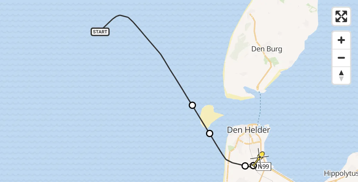 Routekaart van de vlucht: Kustwachthelikopter naar Vliegveld De Kooy, Luchthavenweg