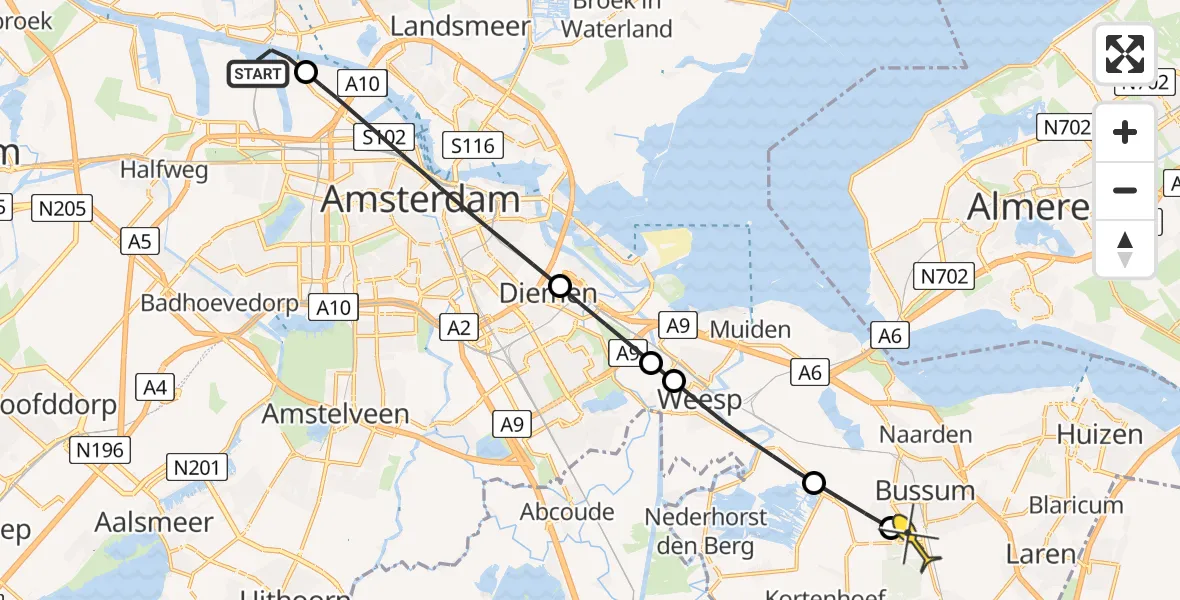 Routekaart van de vlucht: Lifeliner 1 naar Bussum, Grote Tocht