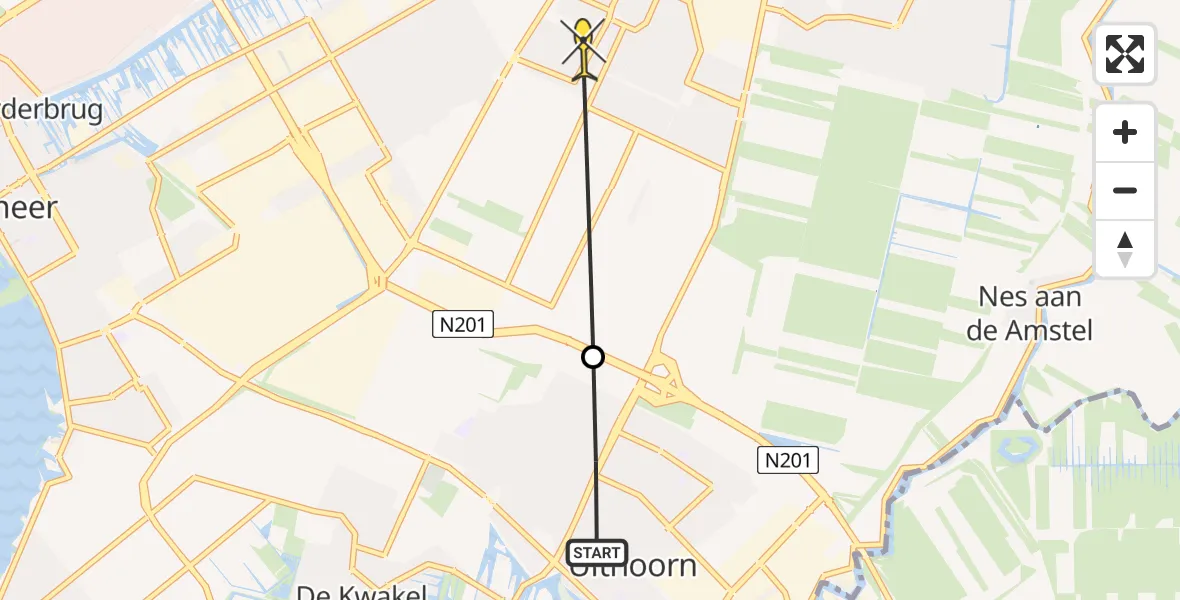Routekaart van de vlucht: Politiehelikopter naar Amstelveen, Bouwhub Uithoornlijn