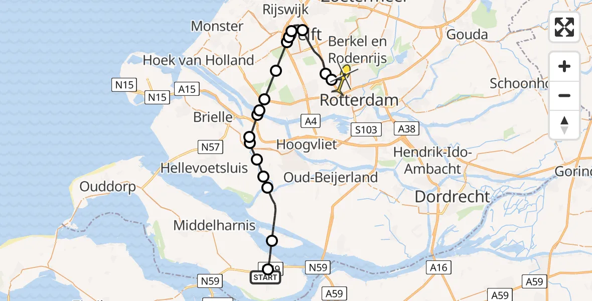 Routekaart van de vlucht: Lifeliner 2 naar Rotterdam The Hague Airport, Groeneweg