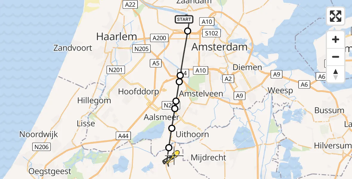 Routekaart van de vlucht: Lifeliner 1 naar Nieuwveen, Westhavenweg