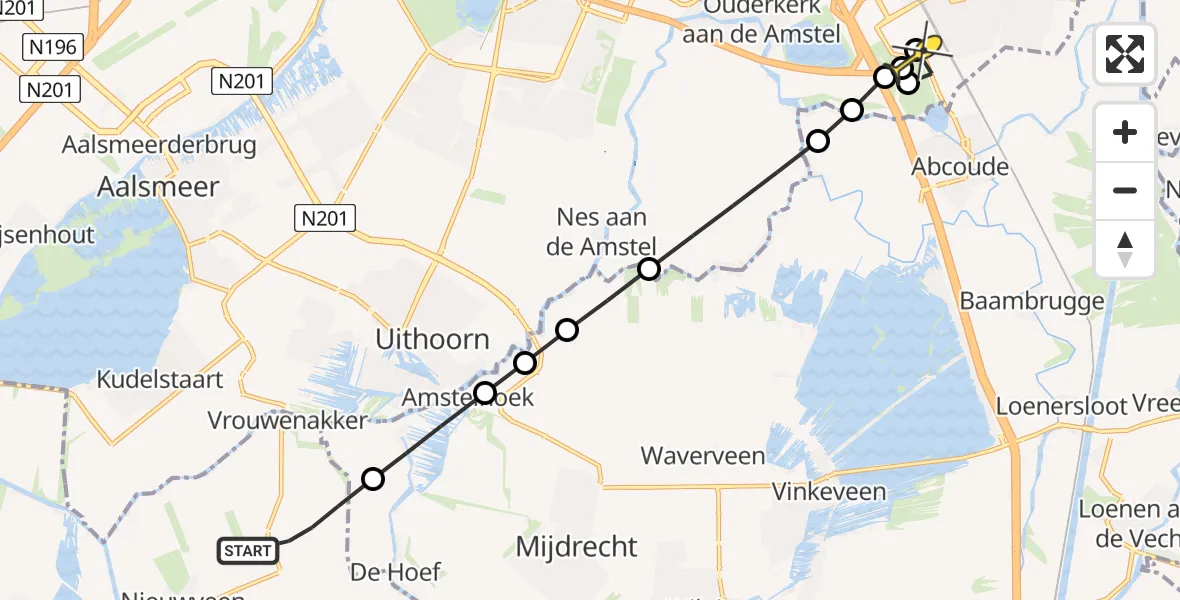 Routekaart van de vlucht: Lifeliner 1 naar Academisch Medisch Centrum (AMC), Oude Spoorbaan