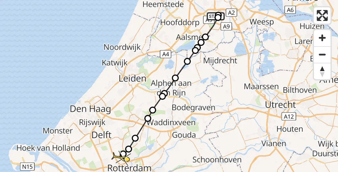 Routekaart van de vlucht: Lifeliner 2 naar Rotterdam The Hague Airport, Jan Tooroplaan