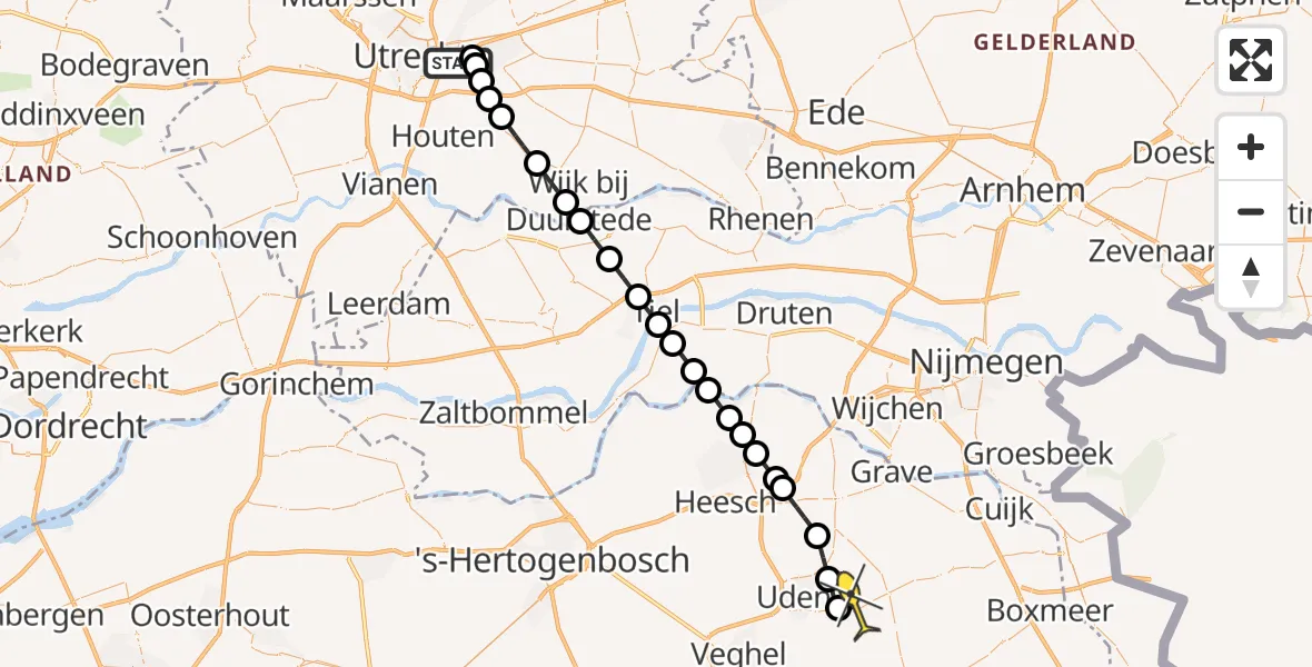 Routekaart van de vlucht: Lifeliner 3 naar Vliegbasis Volkel, Bisschopsweg