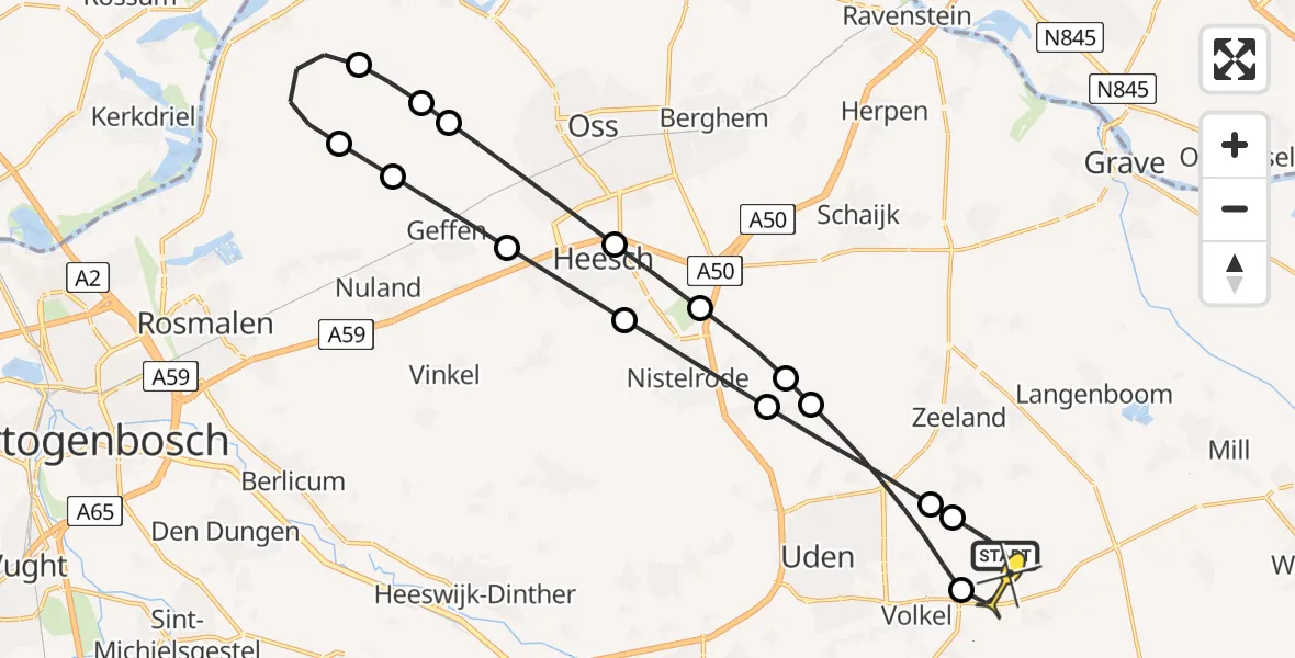 Routekaart van de vlucht: Lifeliner 3 naar Vliegbasis Volkel, De Bunders